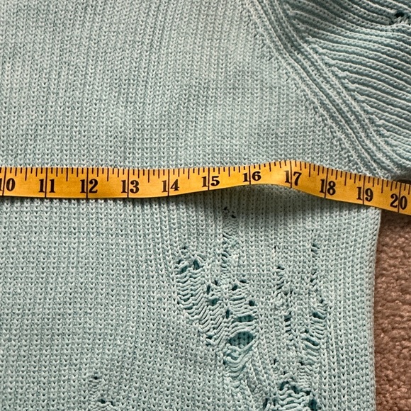 Laneus Light Blue Distressed Ribbed Cotton Blend Sweater Made In Italy Size 52 - Picture 7 of 9